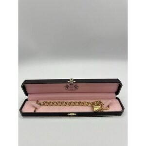 Juicy Couture Gold-Tone Heart Lock Link Bracelet w/ Original Pink Box Y2K